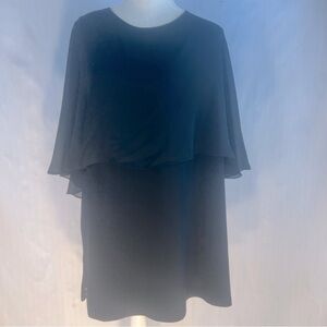 Alisha D Black Cocktail Dress Cape Overlay Sleeveless XL👍